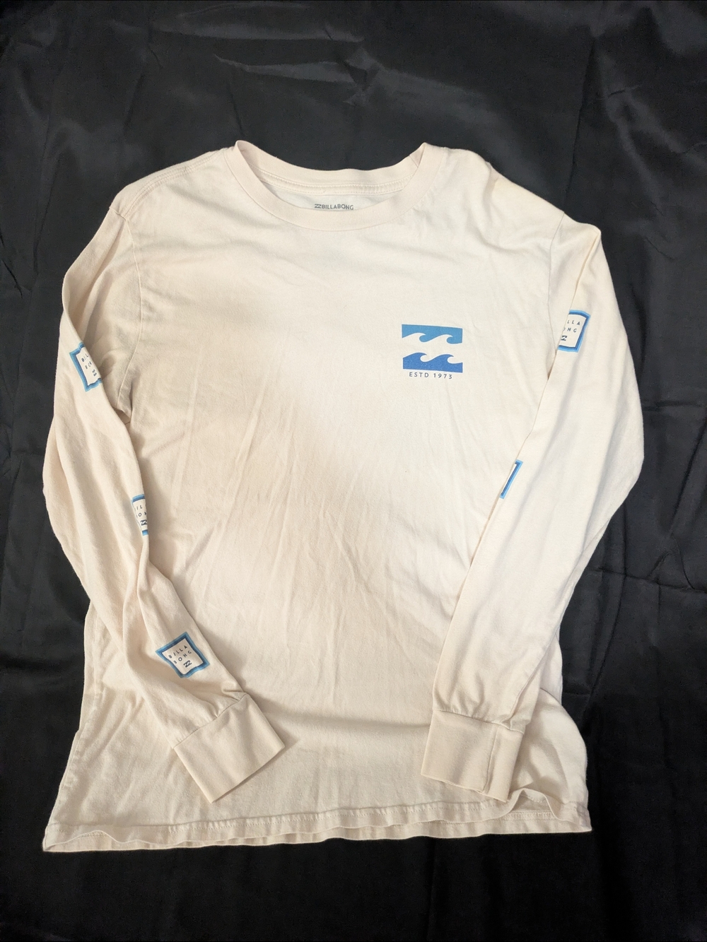 Billabong Cream Long Sleeve Tee with Light Blue Logo 100% Cotton